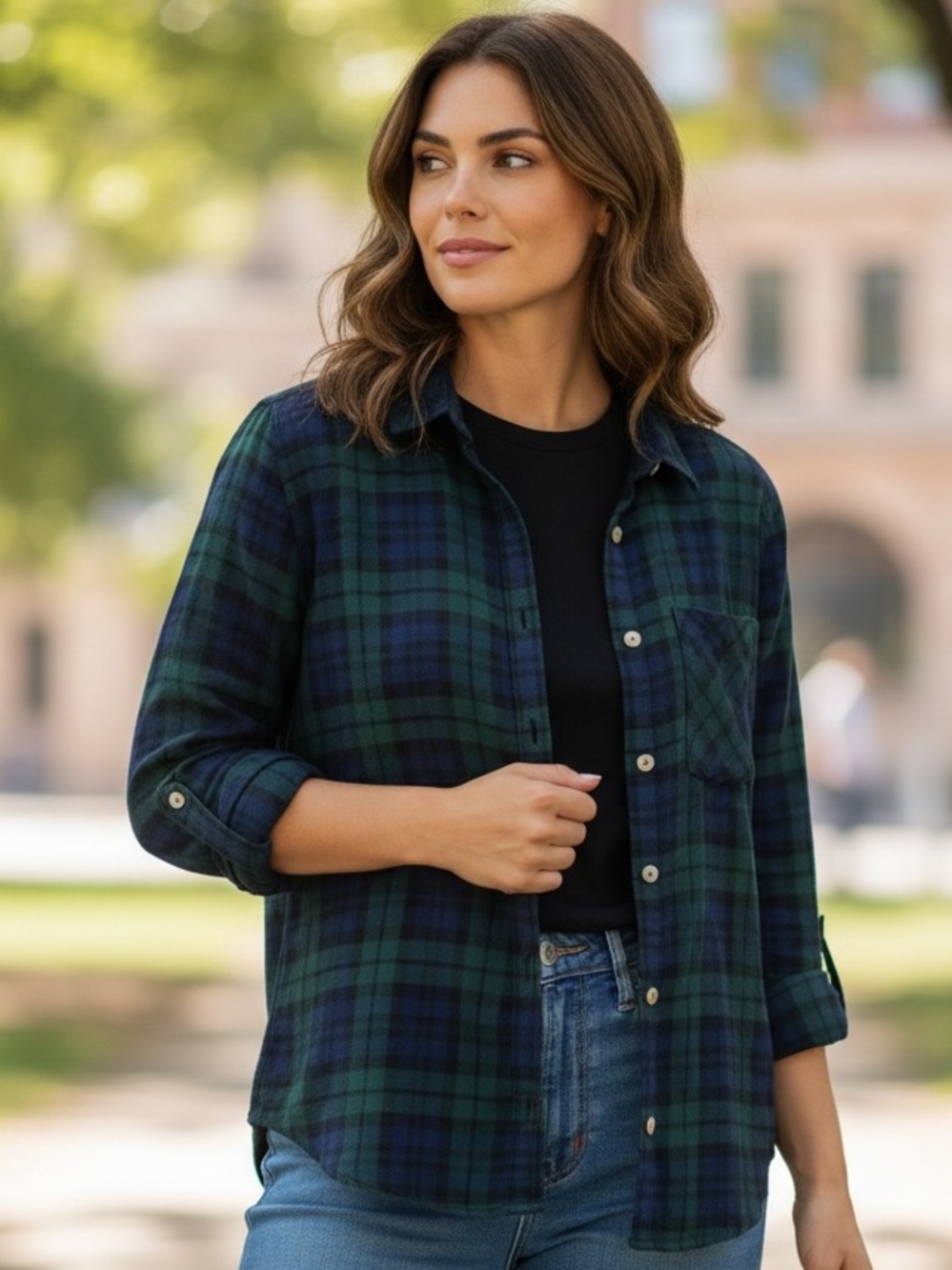 Forever 21 Green and Black Plaid Button Down Shirt